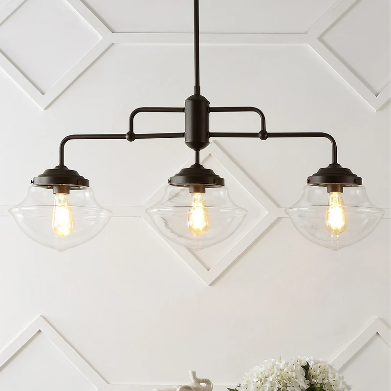Avery Industrial Farmhouse Rustic Iron/Glass Linear Led Pendant