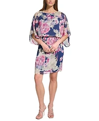 Jessica Howard Petite Printed Dolman-Sleeve Blouson Dress