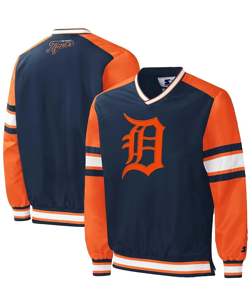 Men's Starter Navy Detroit Tigers Yardline V-Neck Pullover Windbreaker