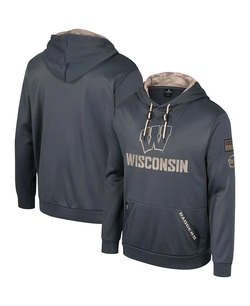 Men's Colosseum Charcoal Wisconsin Badgers Oht Military-Inspired Appreciation Pullover Hoodie
