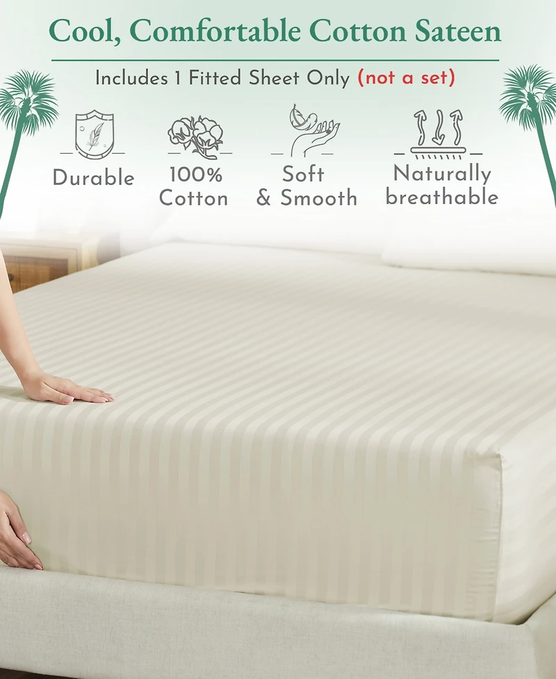 Striped 500 Thread Count Fitted Sheet Only, 100% Cotton Sateen, Fully Elasticized with Deep Pockets by California Design Den