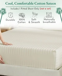 Striped 500 Thread Count Fitted Sheet Only, 100% Cotton Sateen, Fully Elasticized with Deep Pockets by California Design Den