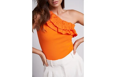 Caldwell Collection Women's Robin One Shoulder Bodysuit with Ruffle