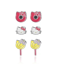 Sanrio Hello Kitty Donut, Lollipop Stud Earrings - Set of 3, Officially Licensed Authentic