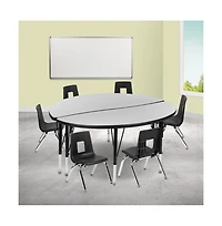 47.5" Circle Wave Collaborative Laminate Activity Table Set With 14" Student Stack Chairs