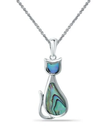 Macys Abalone Or Pink Shell Inlay Cat Pendant Necklace Fishhook Earrings