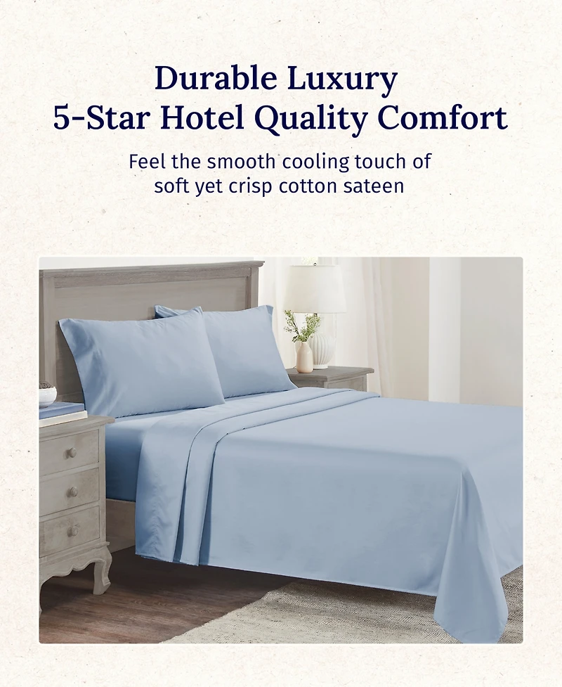 5-Star Luxury Sheet Set, 600 Thread Count Cotton Sateen, Soft & Crisp Bed Sheets - Twin Xl