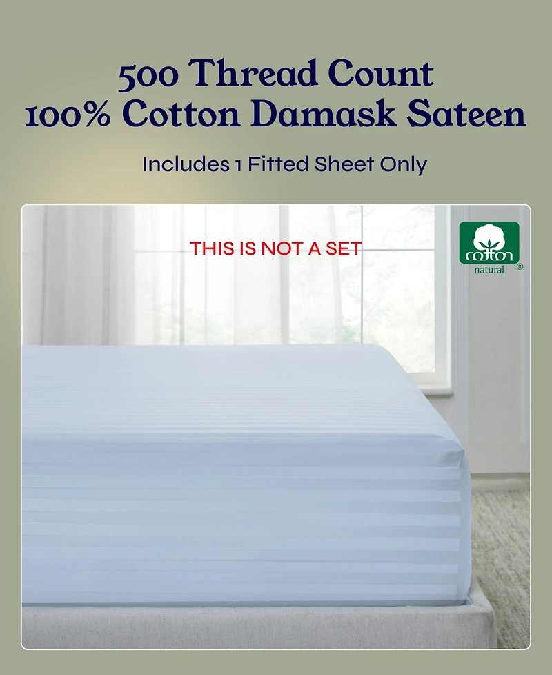 Striped 500 Thread Count Fitted Sheet Only, 100% Cotton Sateen, Fully Elasticized with Deep Pockets by California Design Den