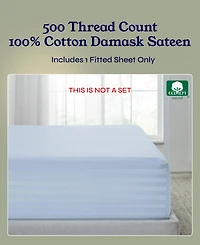 Striped 500 Thread Count Fitted Sheet Only, 100% Cotton Sateen, Fully Elasticized with Deep Pockets by California Design Den