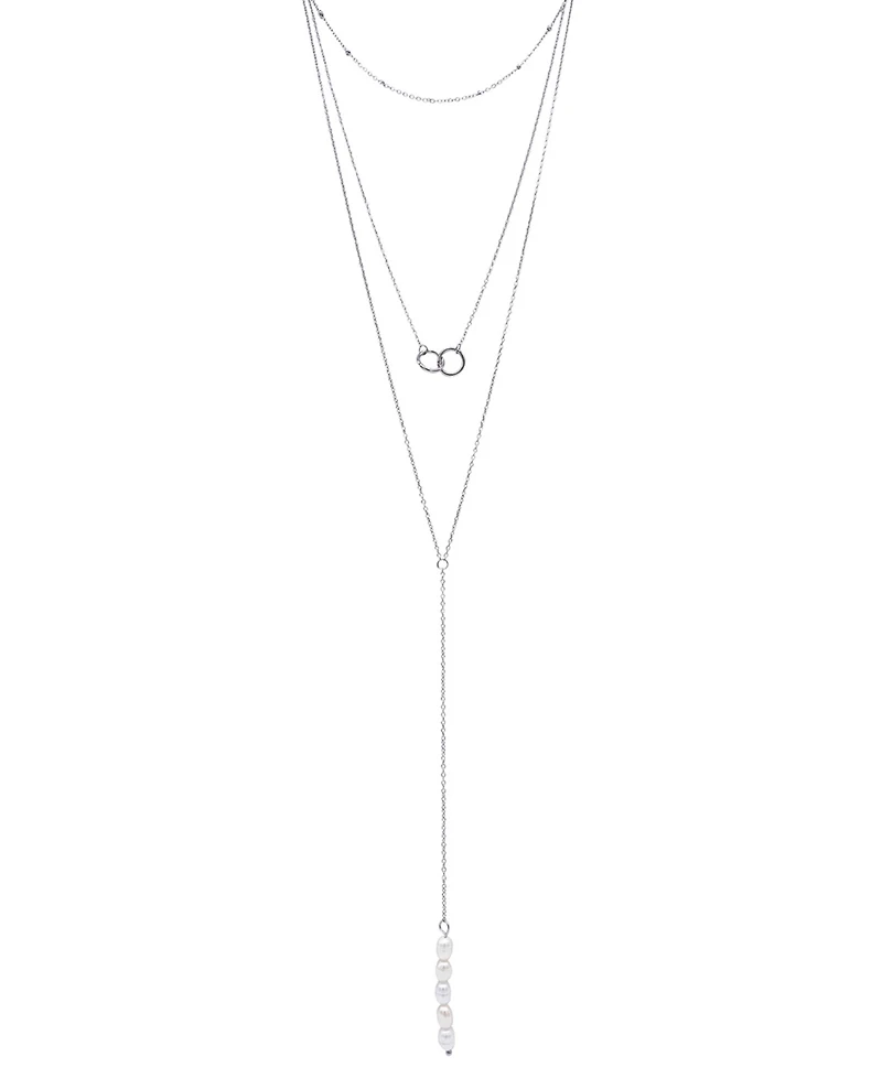 Adornia Silver-Tone Freshwater Pearl (3mm) Lariat Layered Necklace, 16" + 2" extender