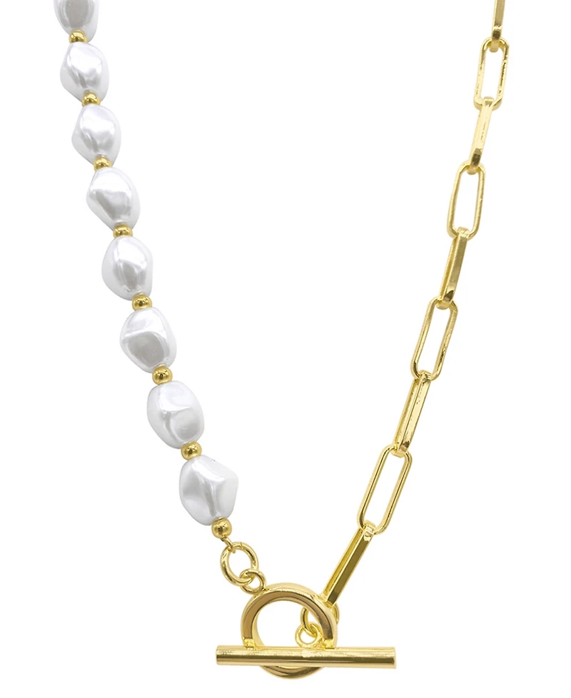 Adornia 14k Gold-Plated Imitation Pearl & Paperclip Chain 17" Toggle Necklace