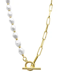 Adornia 14k Gold-Plated Imitation Pearl & Paperclip Chain 17" Toggle Necklace