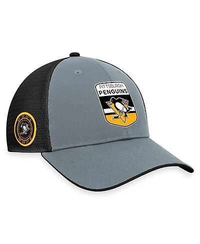 Men's Fanatics Gray, Black Pittsburgh Penguins Authentic Pro Home Ice Trucker Adjustable Hat