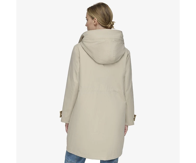 Women's Gemas Lightweight Parka Coat With Matte Shell and Faux Leather Details