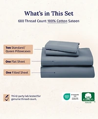 5-Star Luxury Sheet Set, 600 Thread Count Cotton Sateen, Soft & Crisp Bed Sheets