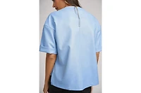 Brooke Faux Leather Crew Top-sky