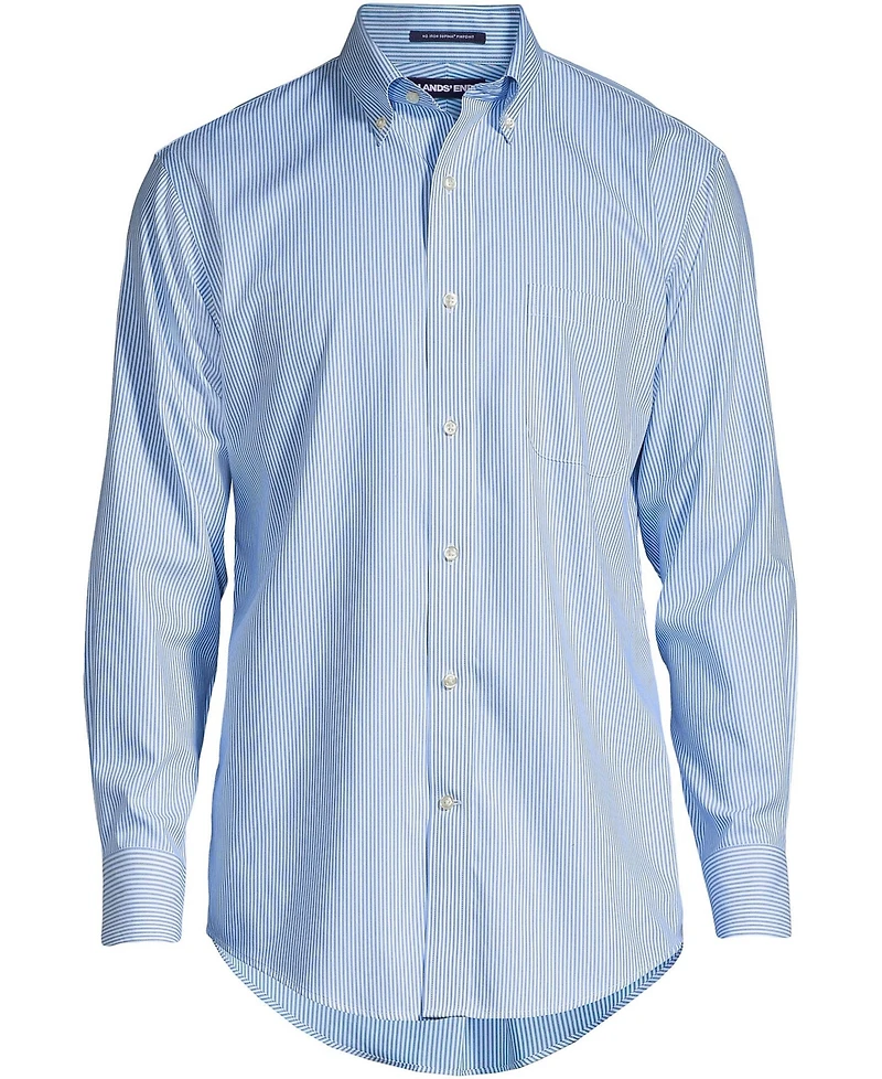 Lands' End Men's Traditional Fit Pattern No Iron Supima Pinpoint Buttondown Collar Dress Shirt