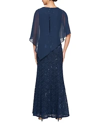 Sl Fashions Women's Sequin Lace Chiffon Caplet Gown