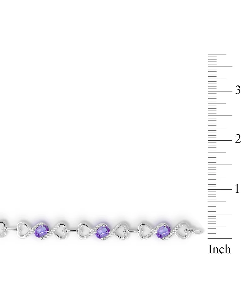 Amethyst (3-1/2 ct. t.w) & White Topaz Heart Link Bracelet in Sterling Silver