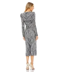 Women's Long Sleeve V Neck Beaded Cocktail Dress
