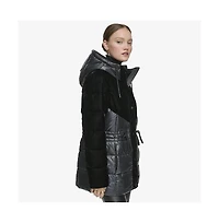 Women's Varna Velvet Mixed Quilted Puffer Jacket Within Attached Hood