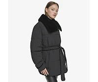 Andrew Marc Black Label Women's Krithia asymmetrical pinstripe wrap Coat