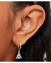 Harry Potter Silver Plated Hoop Earrings with Dangle Deathly Hallows Charm