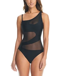 Bar Iii Women's One-Shoulder Mesh Cutout Swimsuit, Created for Macy's