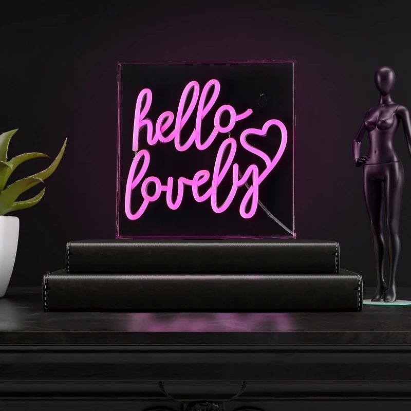 Jonathan Y Hello Lovely Square Contemporary Glam Acrylic Box Usb Operated Led Neon Light Lamp