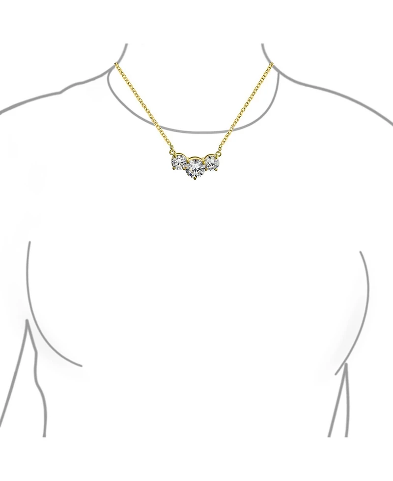 Bling Jewelry Classic Delicate Cz 2CTW Three Stone Past Present Future Solitaire Cubic Zirconia Necklace Gold Plated