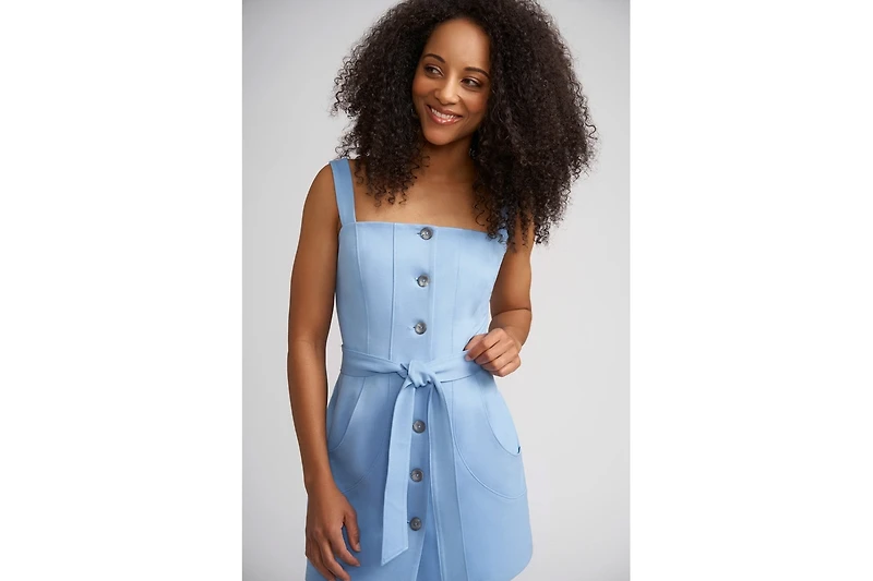 Taylor Button Front Mini Dress-sky