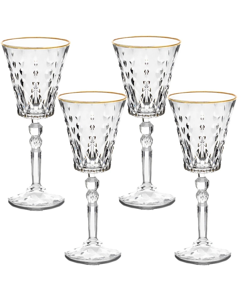 Lorren Home Trends Marilyn Gold-Tone Red Wine Goblets, Set of 4