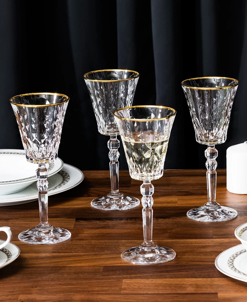 Lorren Home Trends Marilyn Gold-Tone White Wine Goblets, Set of 4