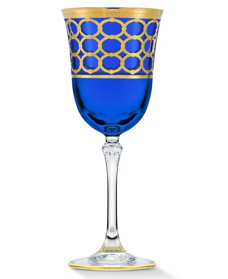 Lorren Home Trends Cobalt Blue Wine Goblet with Gold-Tone Rings