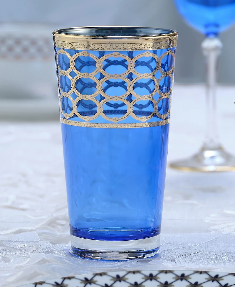 Lorren Home Trends Cobalt Blue High Ball with Gold-Tone Rings, Set of 4