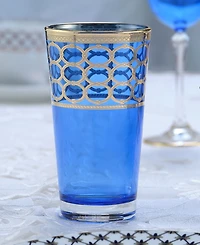Lorren Home Trends Cobalt Blue High Ball with Gold-Tone Rings, Set of 4