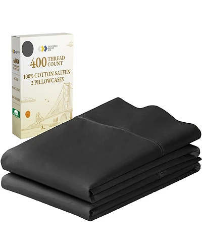 Pillowcase Set - 400 Thread Count, 100% Cotton Sateen, of 2 Pillow Covers, Breathable, Cooling