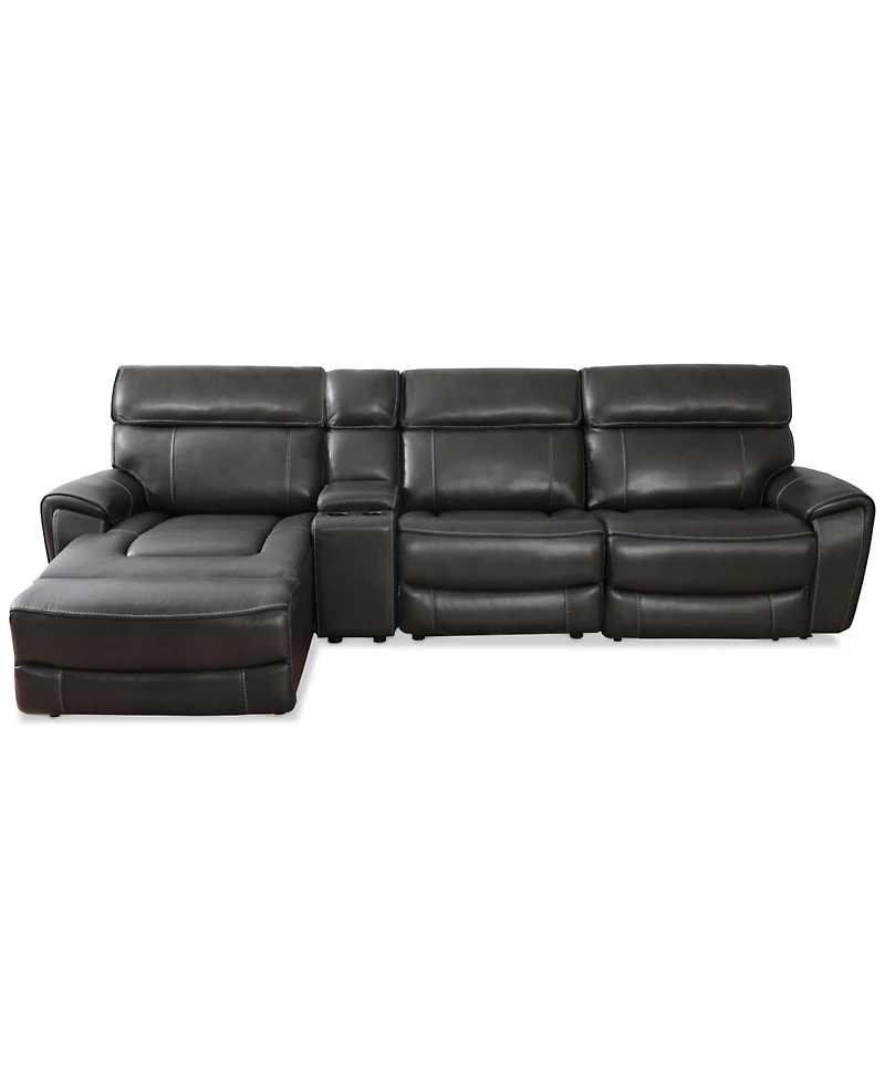 Closeout! Hutchenson 127.5" 4-Pc. Zero Gravity Leather Sectional with 1 Power Recliner, Chaise and Console, Created for Macy's