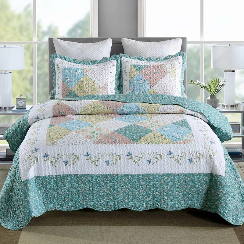 MarCielo 3 Piece Printed Quilt Set Bedspread Set B027
