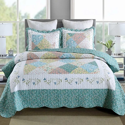 MarCielo 3 Piece Printed Quilt Set Bedspread Set B027 - Queen