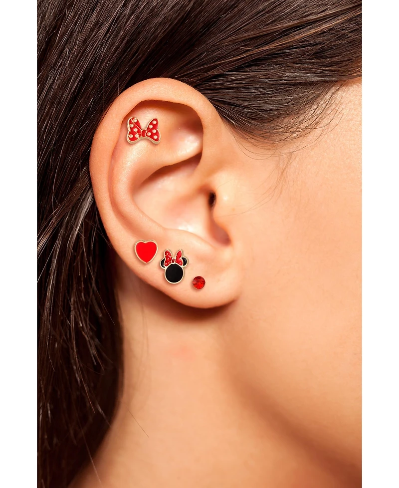 Disney Minnie Mouse Classic Fashion Stud Earring - Classic Minnie, Red/Gold - 4 pairs