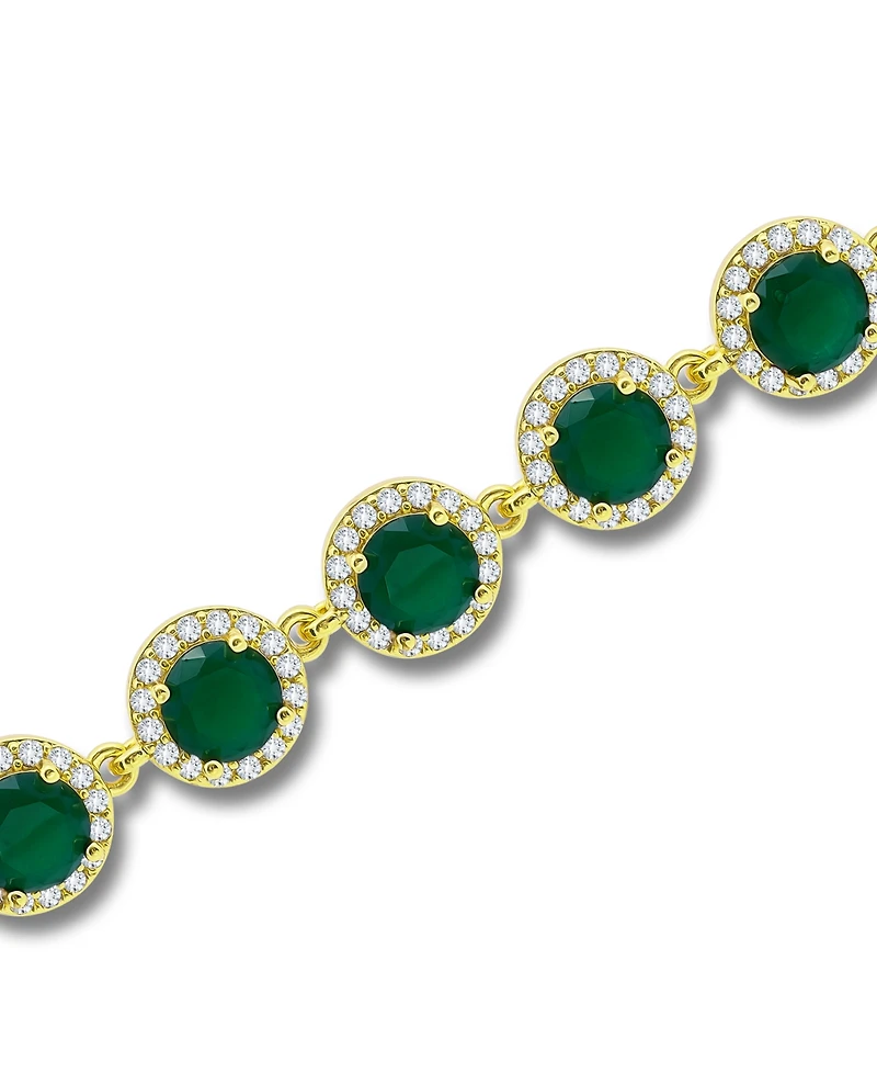 Macy's Emerald Green Glass Cubic Zirconia Halo Link Bracelet