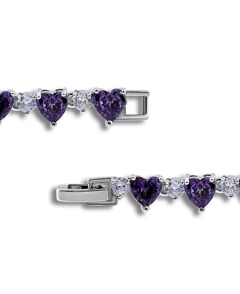 Macy's Cubic Zirconia Purple Clear Heart Alternate Bracelet