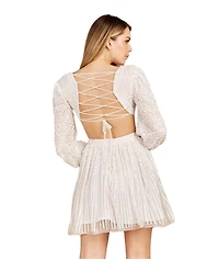 Lara Women's Long Sleeve Cut Out Dress with Lace Up Back