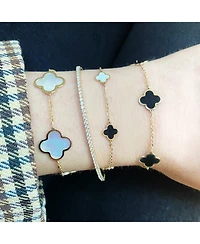The Lovery Mini Mother of Pearl and Onyx Mixed Clover Bracelet 14K Gold