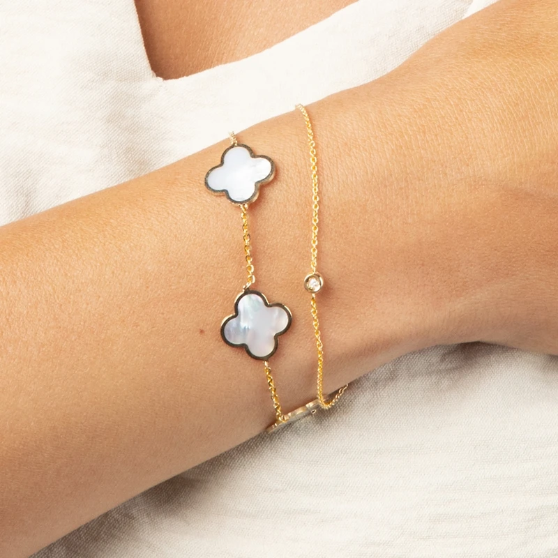 The Lovery Large Mother of Pearl Clover Bracelet 14K Gold