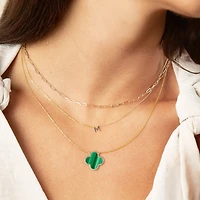 The Lovery Extra Large Malachite Single Clover Necklace 14K Gold