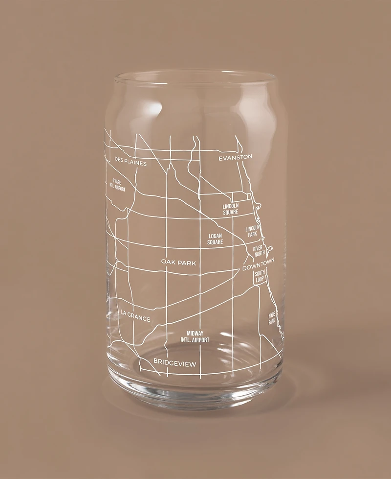 Narbo The Can Chicago Map 16 oz Everyday Glassware, Set of 2