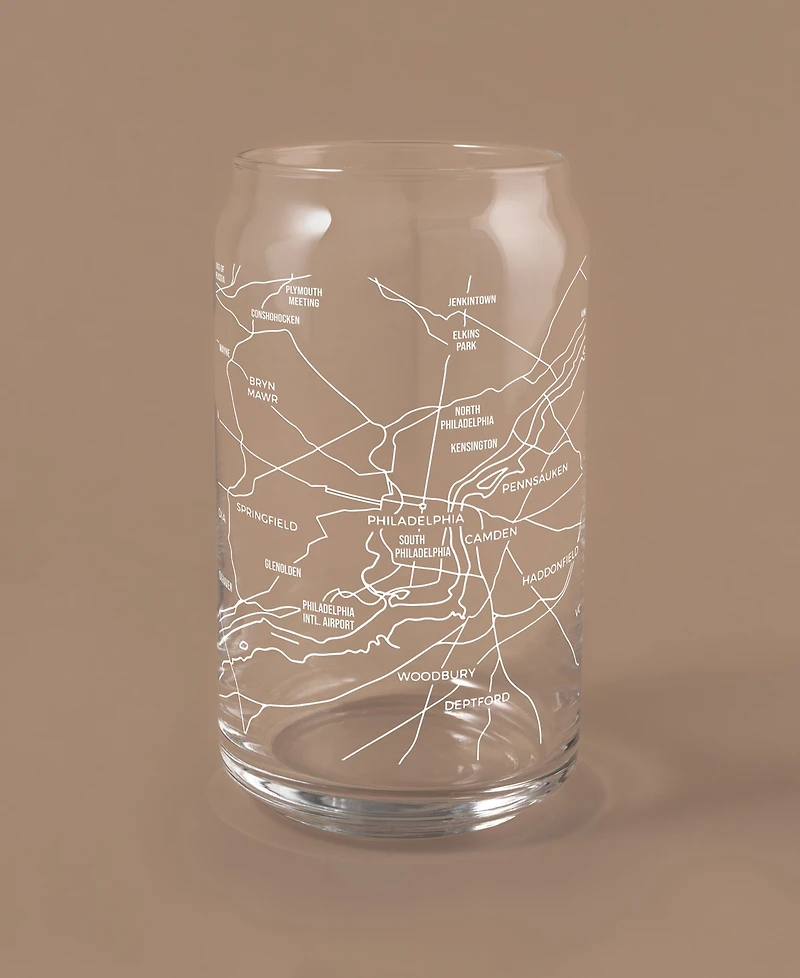 Narbo The Can Philadelphia Map 16 oz Everyday Glassware, Set of 2