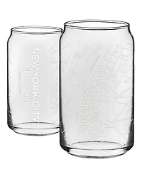 Narbo The Can New York City Map 16 oz Everyday Glassware, Set of 2